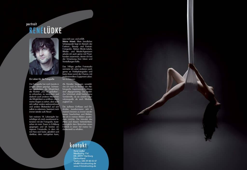Schweizer Kunstmagazin – Doppelseitiges Portrait über Aktfotograf René Lüdke aus Hamburg